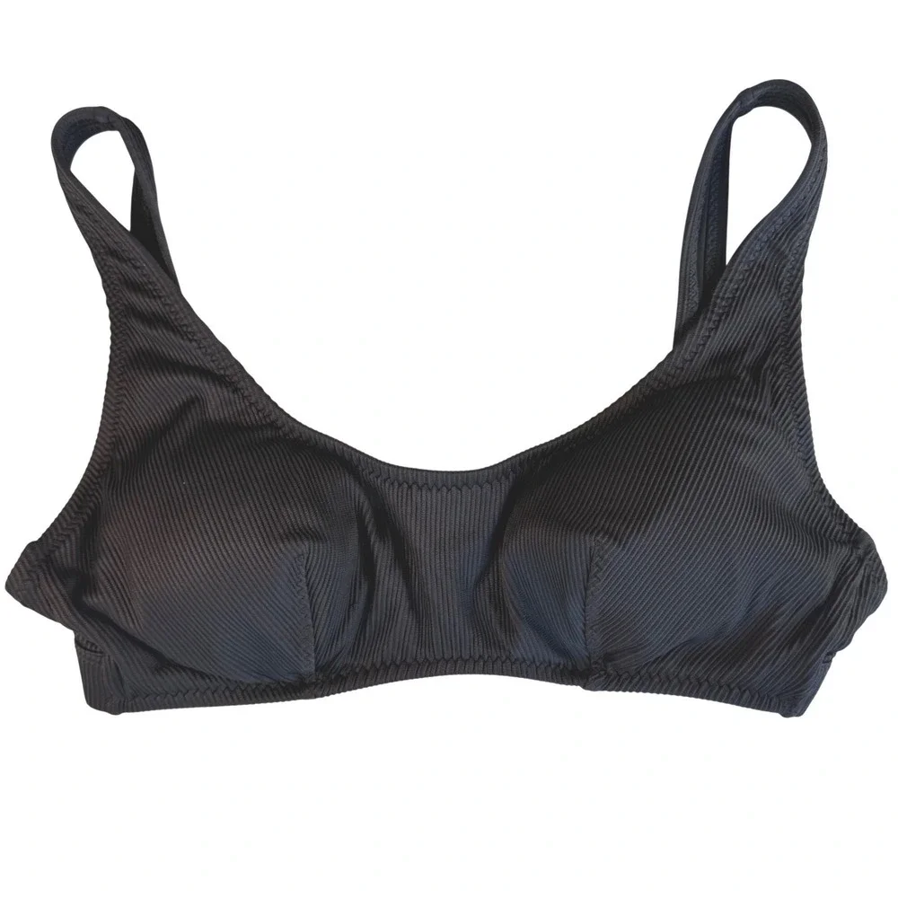 Fabletics Black Ribbed‎ Textured Sports Bra Bikini Top Swim Top XXL